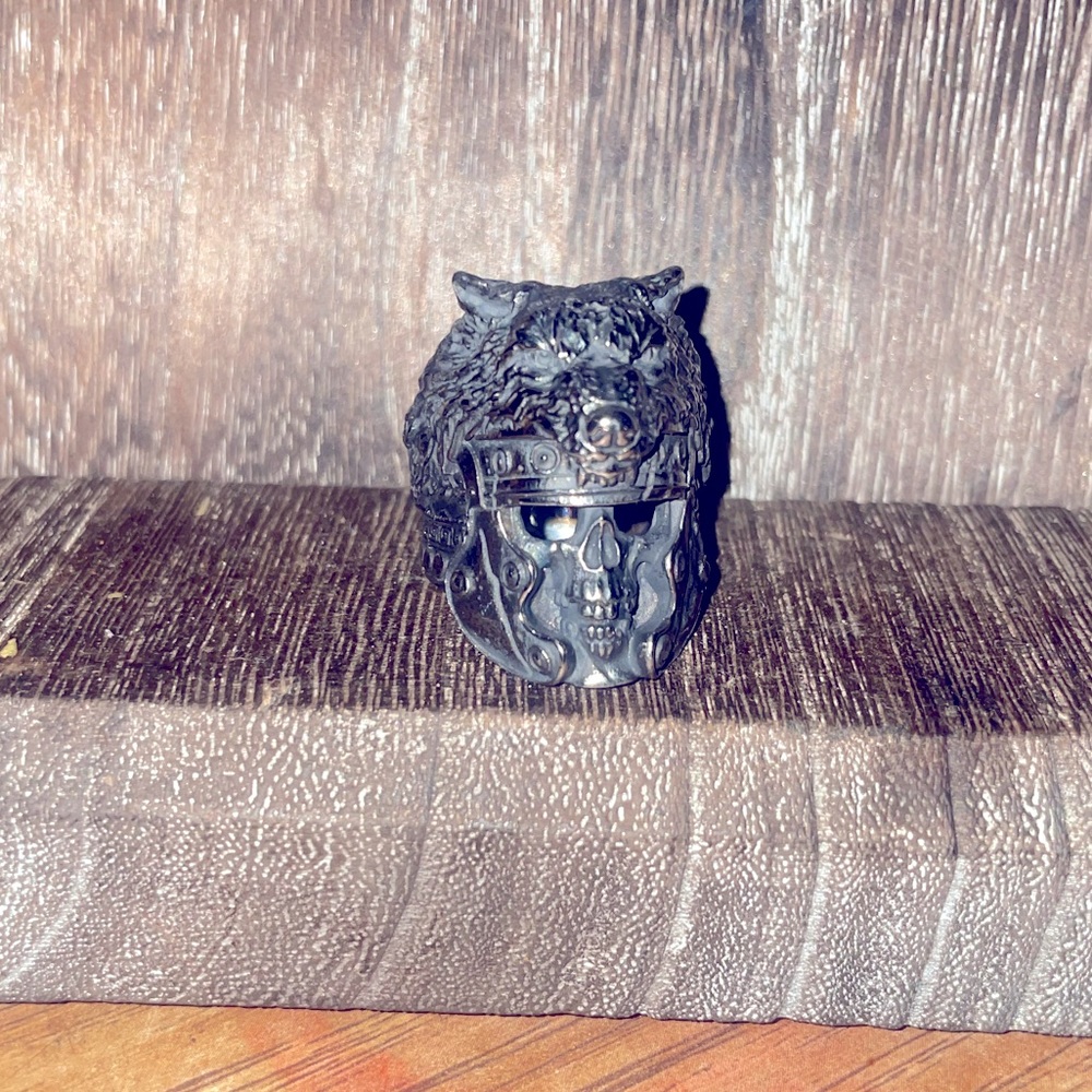 Skull Wolf Warrior Steel Ring Size 12 Punk Biker Rock Jewelry